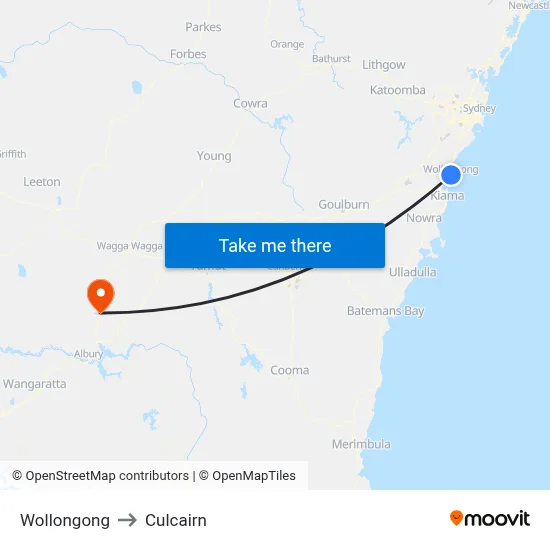 Wollongong to Culcairn map
