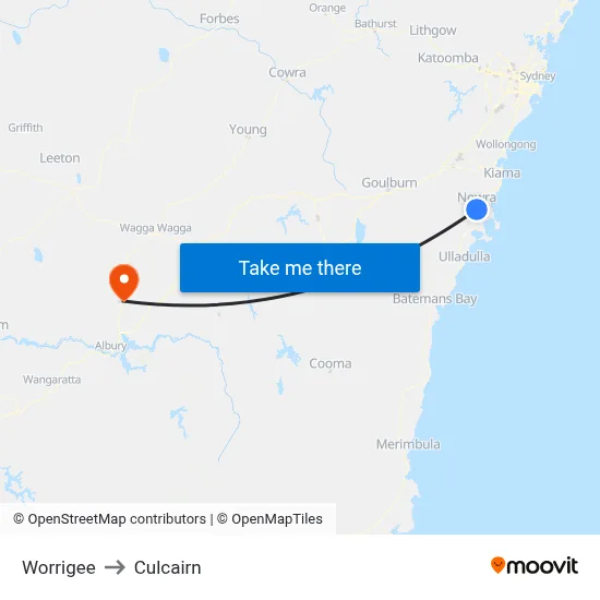 Worrigee to Culcairn map