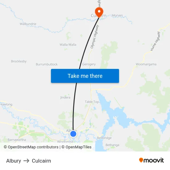 Albury to Culcairn map
