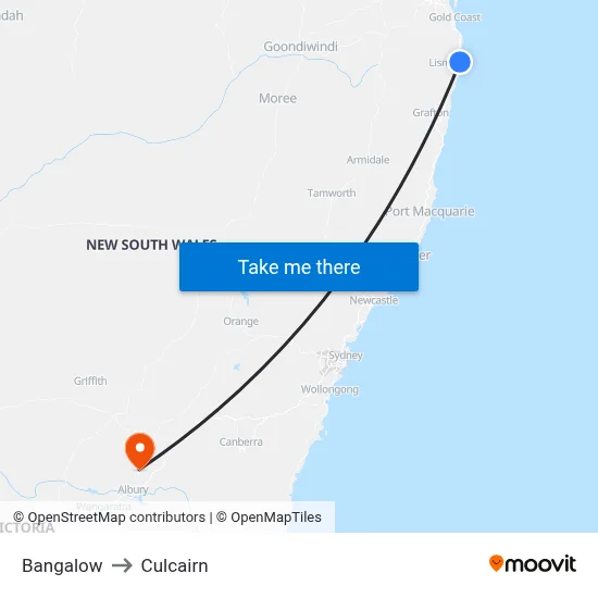 Bangalow to Culcairn map