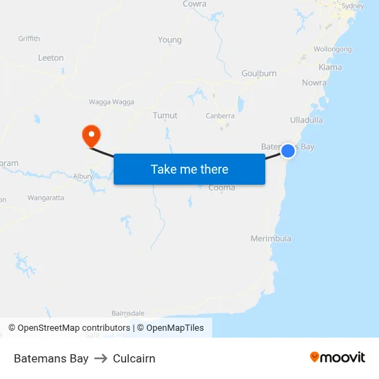 Batemans Bay to Culcairn map