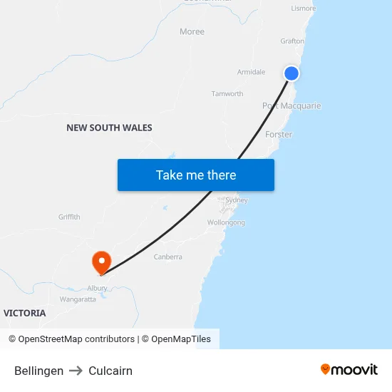 Bellingen to Culcairn map