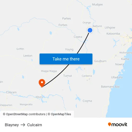Blayney to Culcairn map