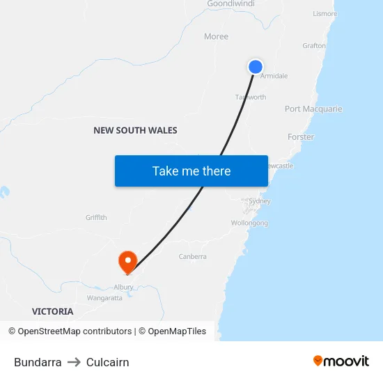 Bundarra to Culcairn map