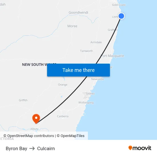 Byron Bay to Culcairn map