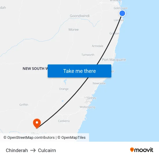Chinderah to Culcairn map