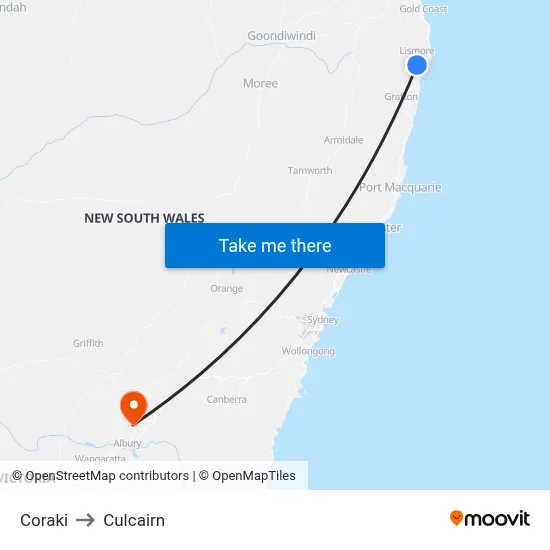 Coraki to Culcairn map