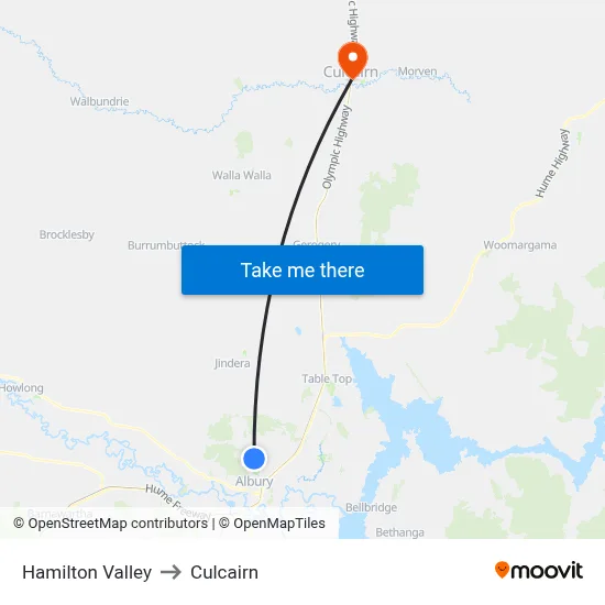 Hamilton Valley to Culcairn map