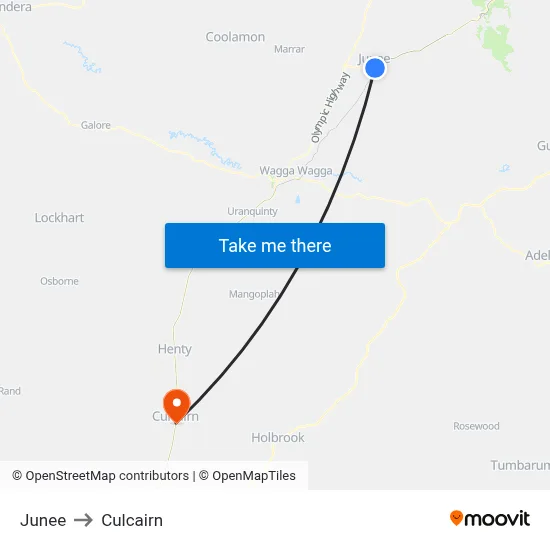Junee to Culcairn map