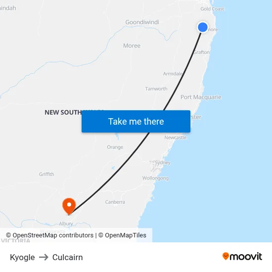 Kyogle to Culcairn map
