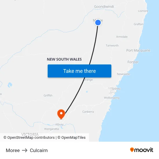 Moree to Culcairn map