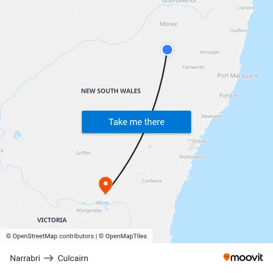 Narrabri to Culcairn map