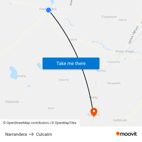 Narrandera to Culcairn map