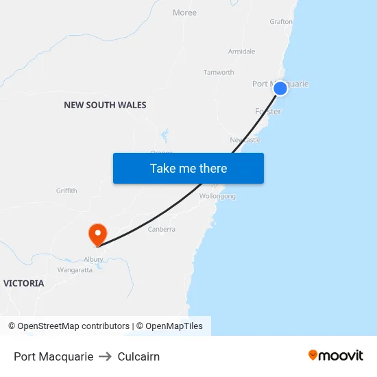Port Macquarie to Culcairn map