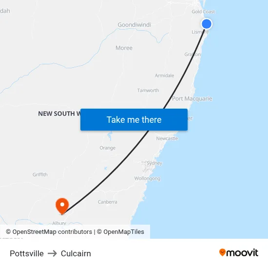 Pottsville to Culcairn map