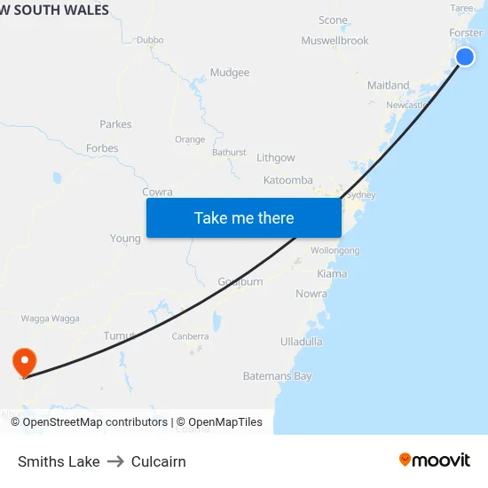 Smiths Lake to Culcairn map