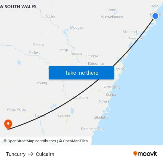 Tuncurry to Culcairn map