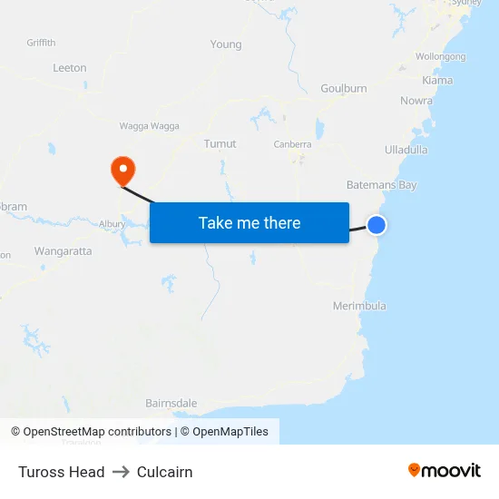 Tuross Head to Culcairn map