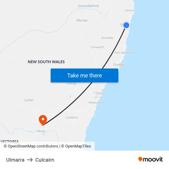 Ulmarra to Culcairn map