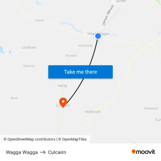 Wagga Wagga to Culcairn map
