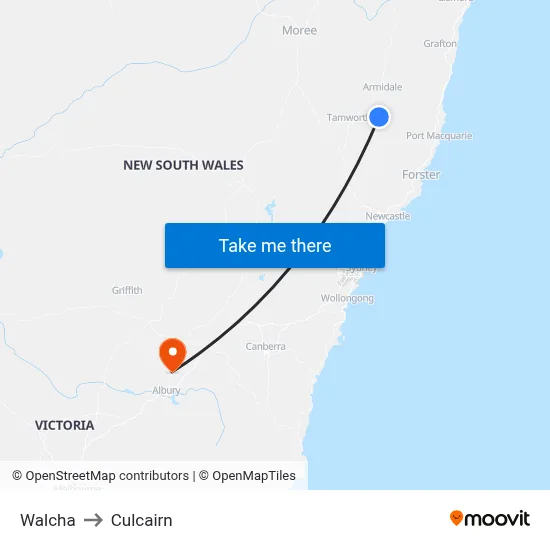 Walcha to Culcairn map