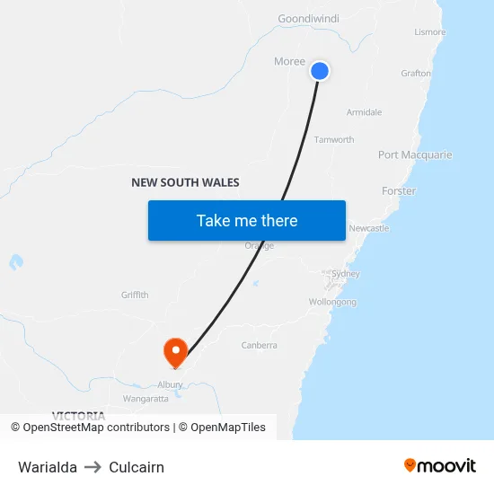 Warialda to Culcairn map