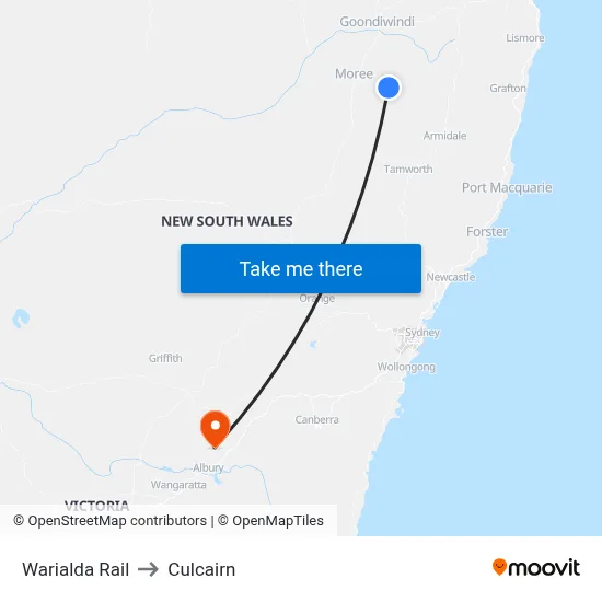 Warialda Rail to Culcairn map