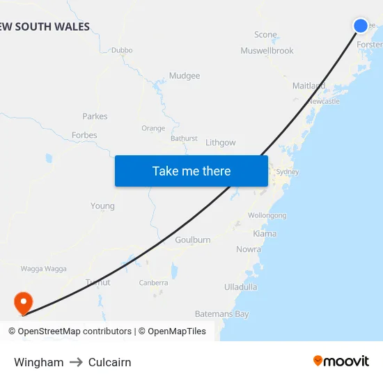 Wingham to Culcairn map