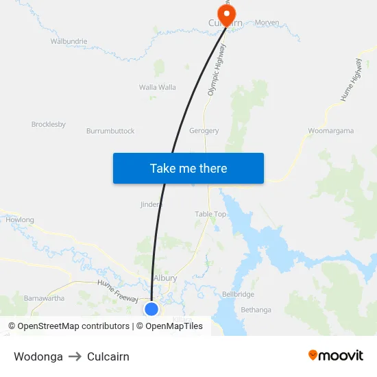 Wodonga to Culcairn map