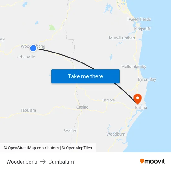Woodenbong to Cumbalum map