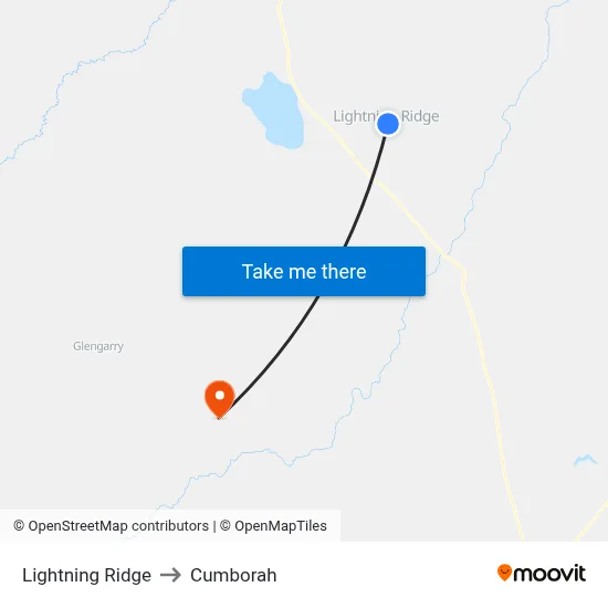 Lightning Ridge to Cumborah map