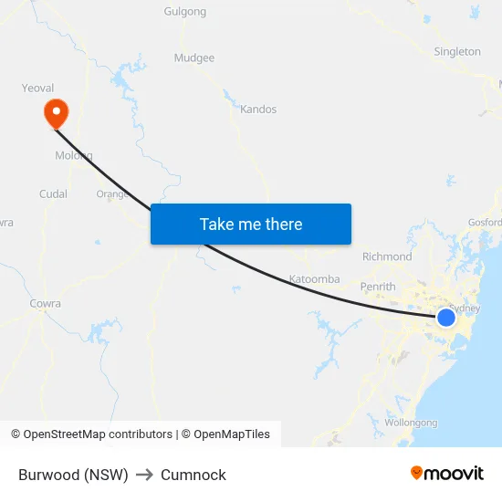 Burwood (NSW) to Cumnock map