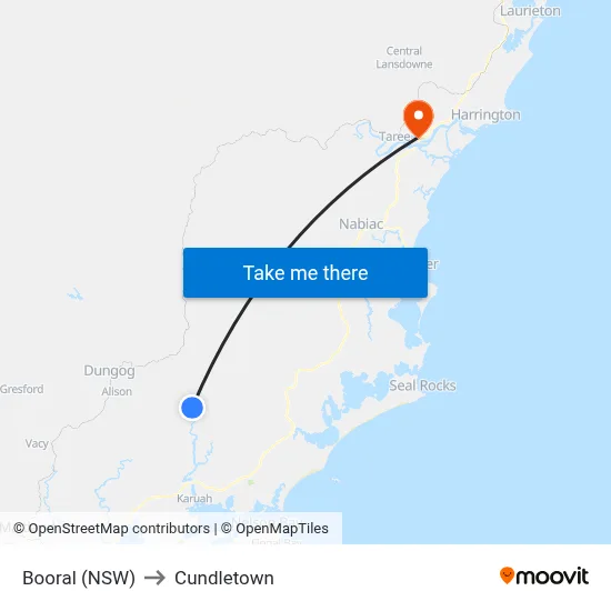 Booral (NSW) to Cundletown map