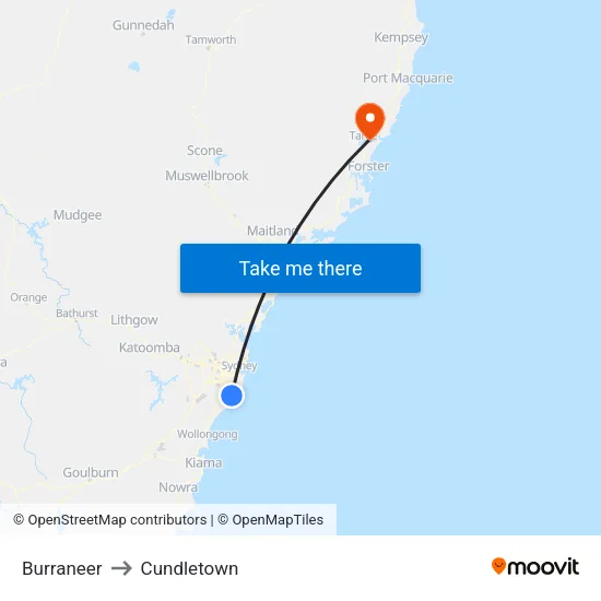 Burraneer to Cundletown map