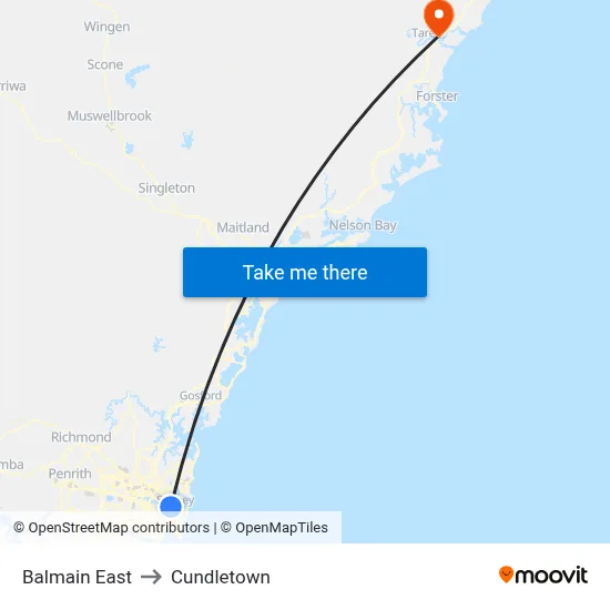 Balmain East to Cundletown map