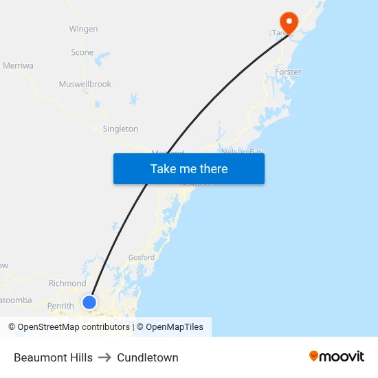 Beaumont Hills to Cundletown map