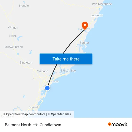 Belmont North to Cundletown map