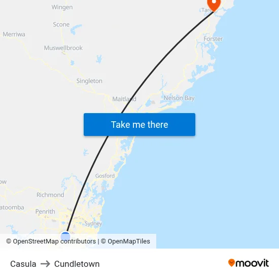 Casula to Cundletown map