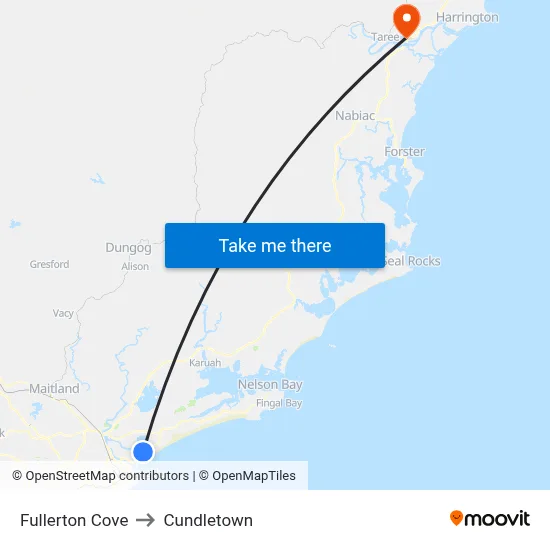 Fullerton Cove to Cundletown map