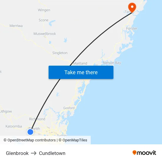 Glenbrook to Cundletown map
