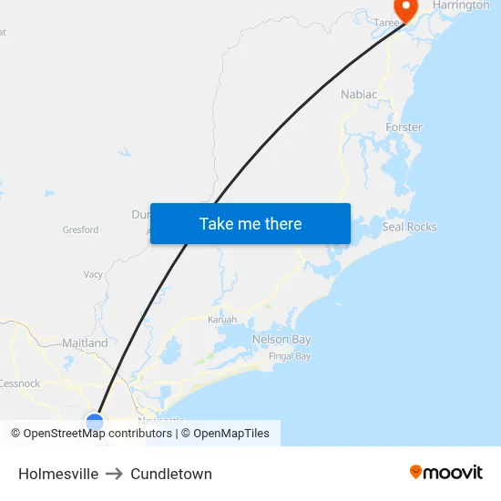 Holmesville to Cundletown map