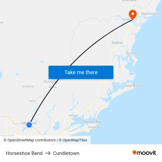 Horseshoe Bend to Cundletown map
