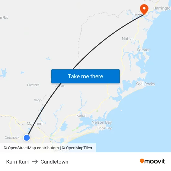 Kurri Kurri to Cundletown map