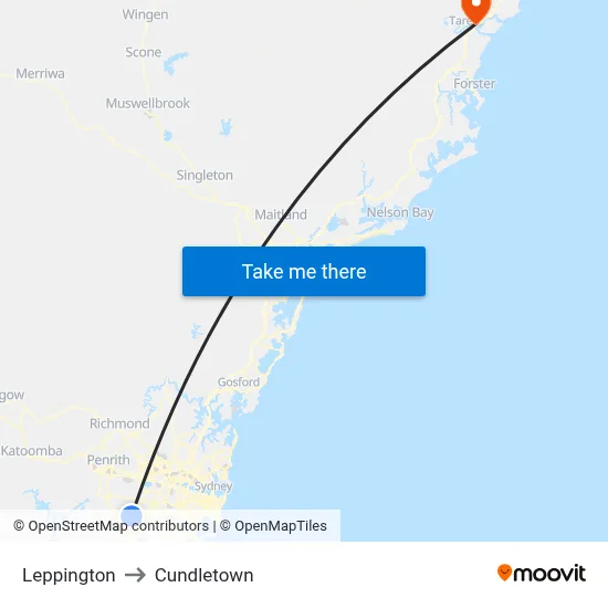 Leppington to Cundletown map