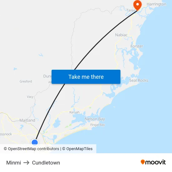 Minmi to Cundletown map