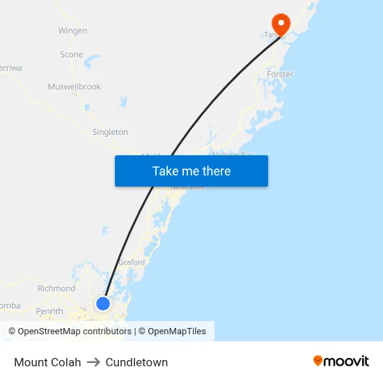 Mount Colah to Cundletown map