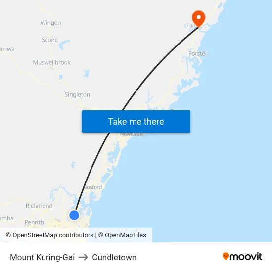 Mount Kuring-Gai to Cundletown map