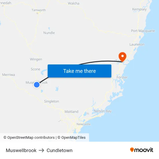 Muswellbrook to Cundletown map