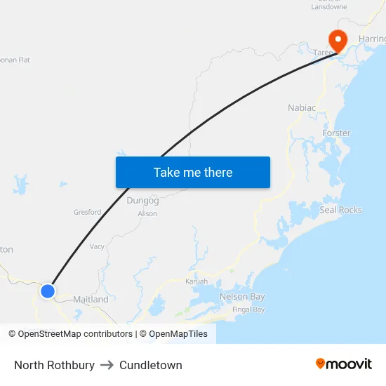 North Rothbury to Cundletown map