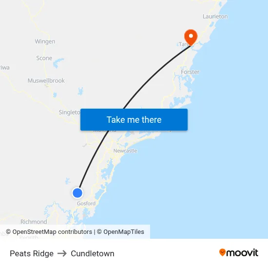 Peats Ridge to Cundletown map